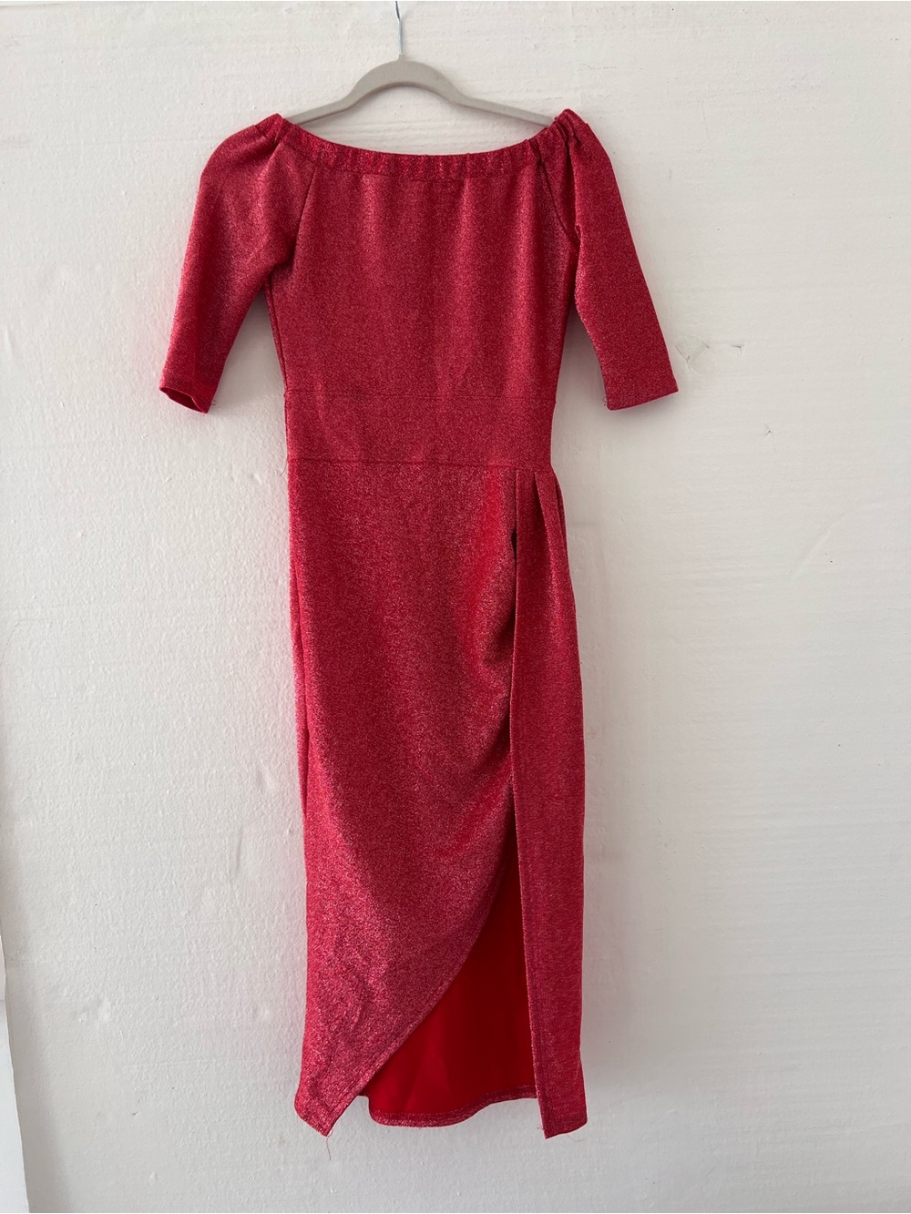 Women's Shimmery Red Off-Shoulder Midi Dress Old Hollywood Costume